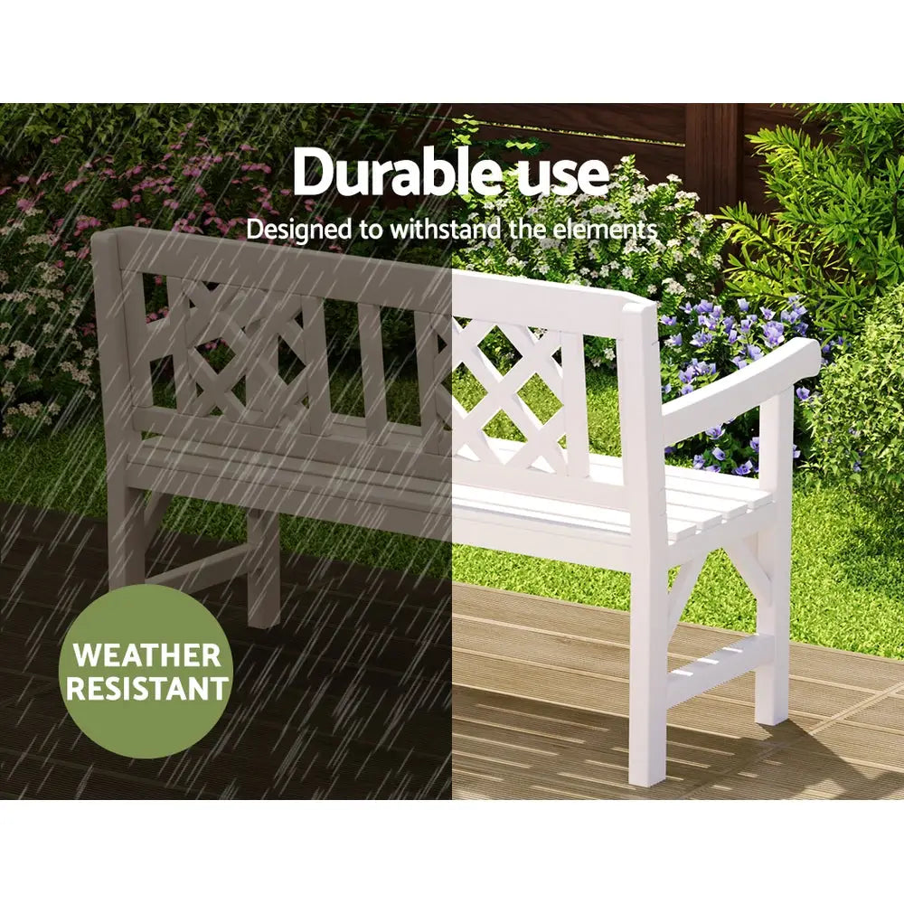 Gardeon Outdoor Garden Bench Wooden Chair 2 Seat Patio Furniture Lounge White - Furniture > Outdoor > Outdoor Chairs