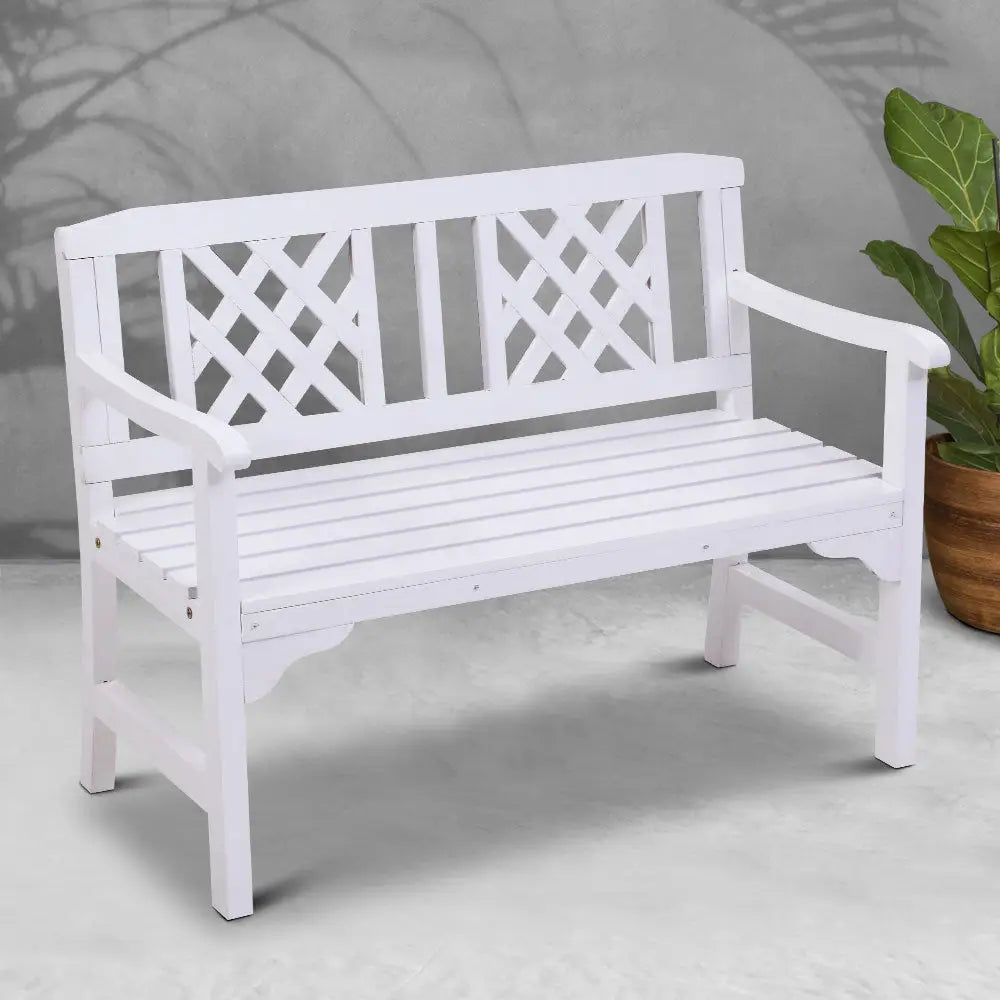 Gardeon Outdoor Garden Bench Wooden Chair 2 Seat Patio Furniture Lounge White - Furniture > Outdoor > Outdoor Chairs