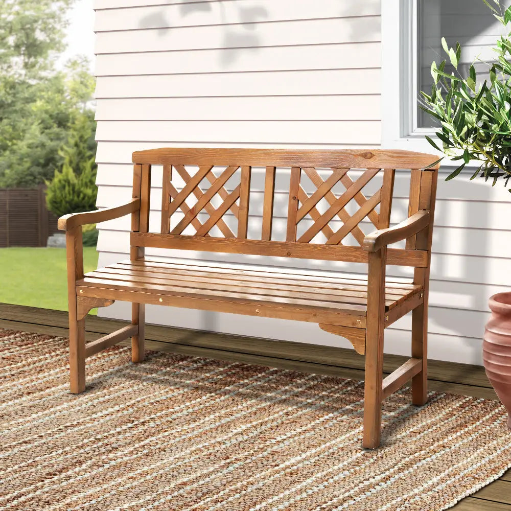 Gardeon Outdoor Garden Bench Wooden Chair 2 Seat Patio Furniture Lounge Natural - Furniture > Outdoor