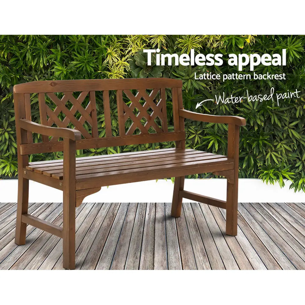 Gardeon Outdoor Garden Bench Wooden Chair 2 Seat Patio Furniture Lounge Natural - Furniture > Outdoor
