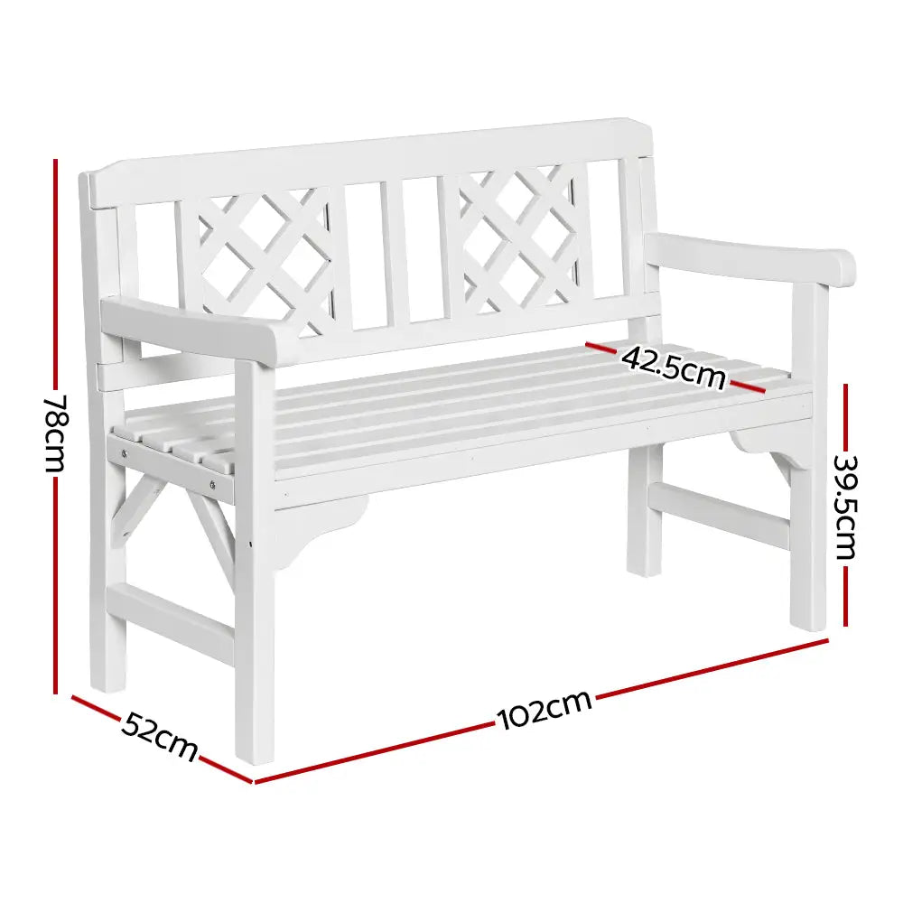 Gardeon Outdoor Garden Bench Wooden Chair 2 Seat Patio Furniture Lounge White - Furniture > Outdoor > Outdoor Chairs