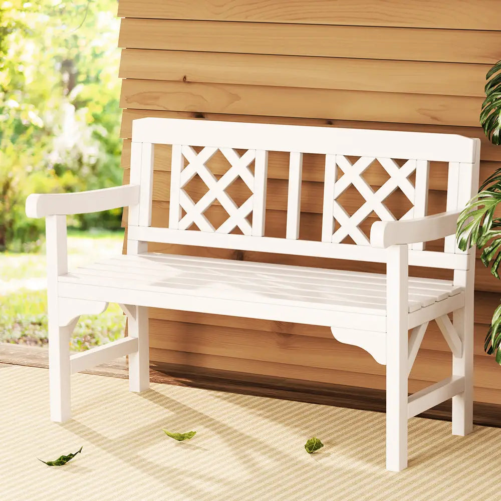 Gardeon Outdoor Garden Bench Wooden Chair 2 Seat Patio Furniture Lounge White - Furniture > Outdoor > Outdoor Chairs
