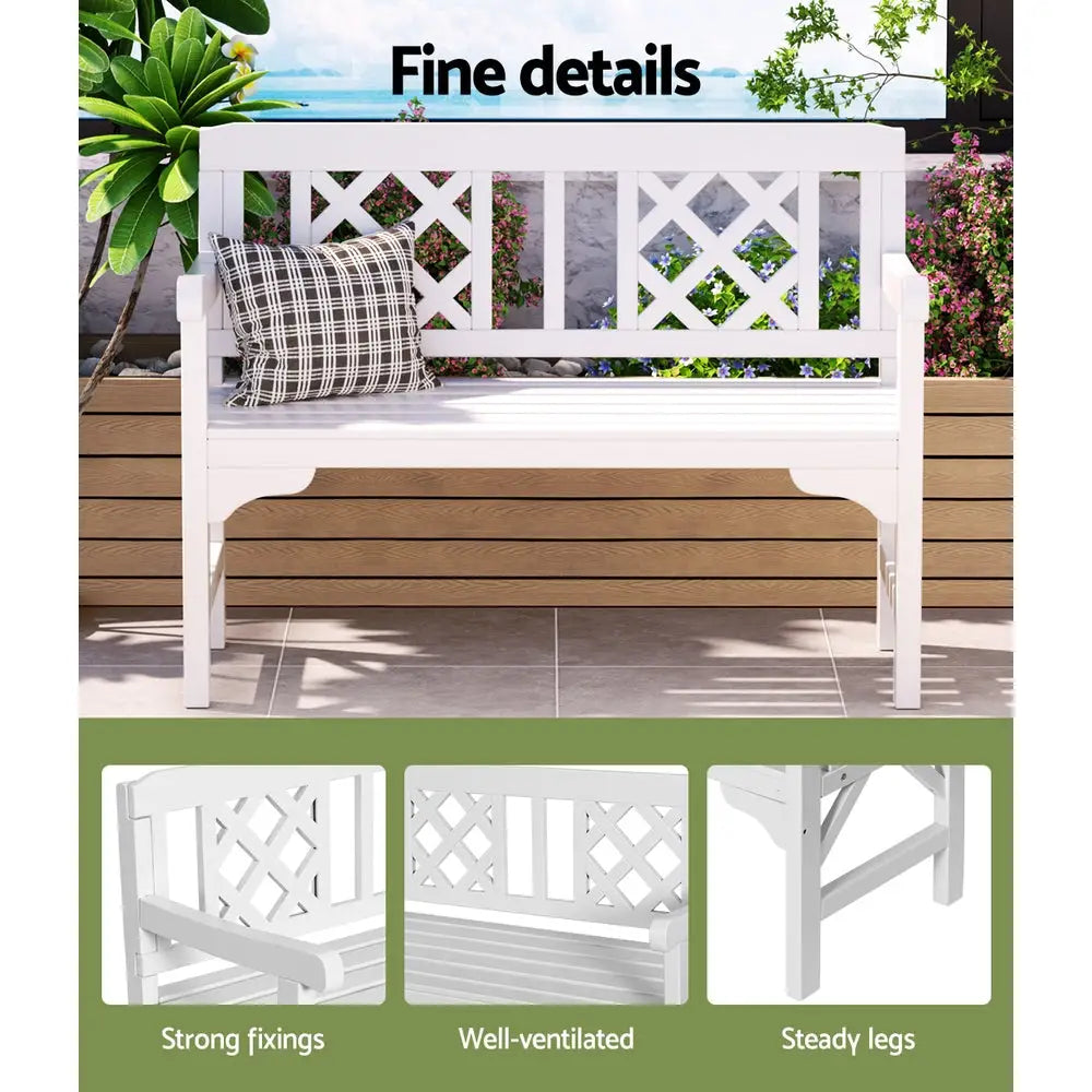 Gardeon Outdoor Garden Bench Wooden Chair 2 Seat Patio Furniture Lounge White - Furniture > Outdoor > Outdoor Chairs