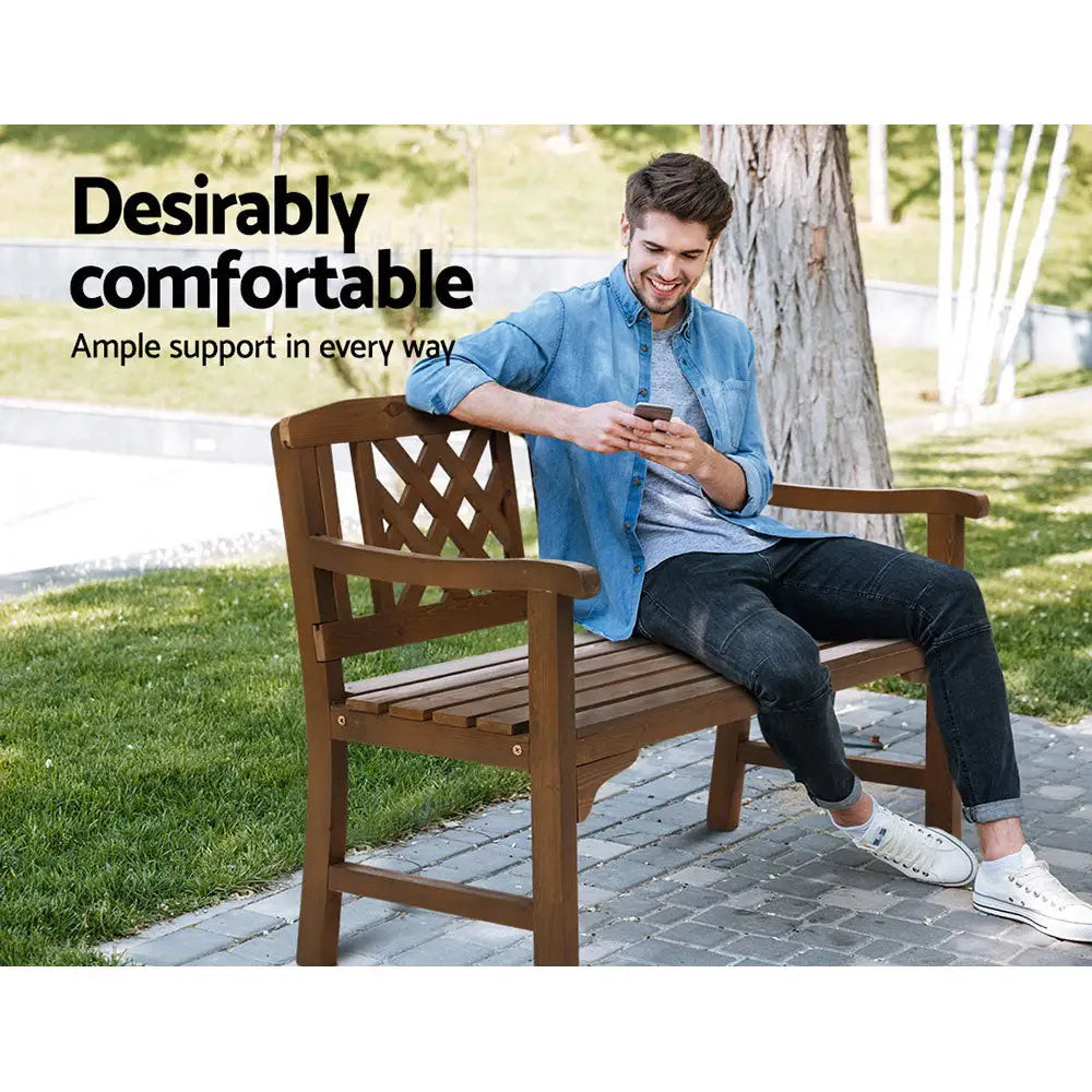 Gardeon Outdoor Garden Bench Wooden Chair 2 Seat Patio Furniture Lounge Natural - Furniture > Outdoor