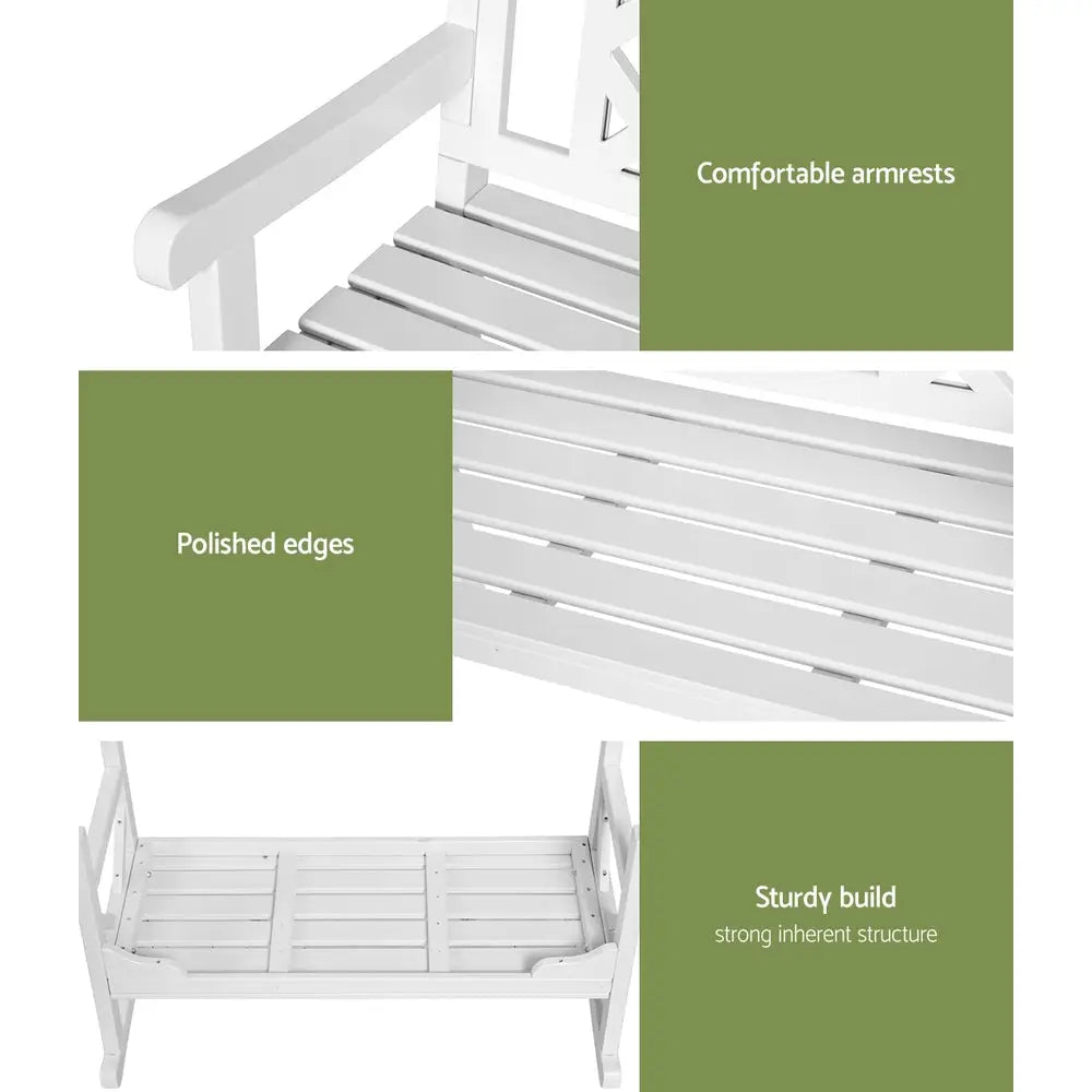 Gardeon Outdoor Garden Bench Wooden Chair 2 Seat Patio Furniture Lounge White - Furniture > Outdoor > Outdoor Chairs