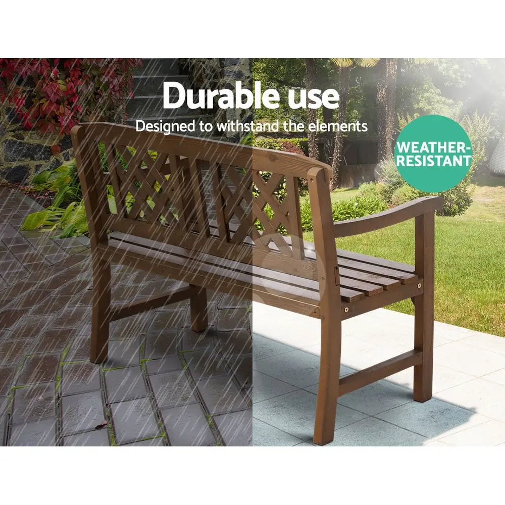 Gardeon Outdoor Garden Bench Wooden Chair 2 Seat Patio Furniture Lounge Natural - Furniture > Outdoor