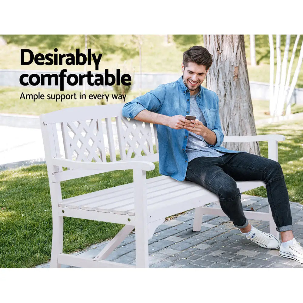 Gardeon Outdoor Garden Bench Wooden Chair 3 Seat Patio Furniture Lounge White - Furniture > Outdoor