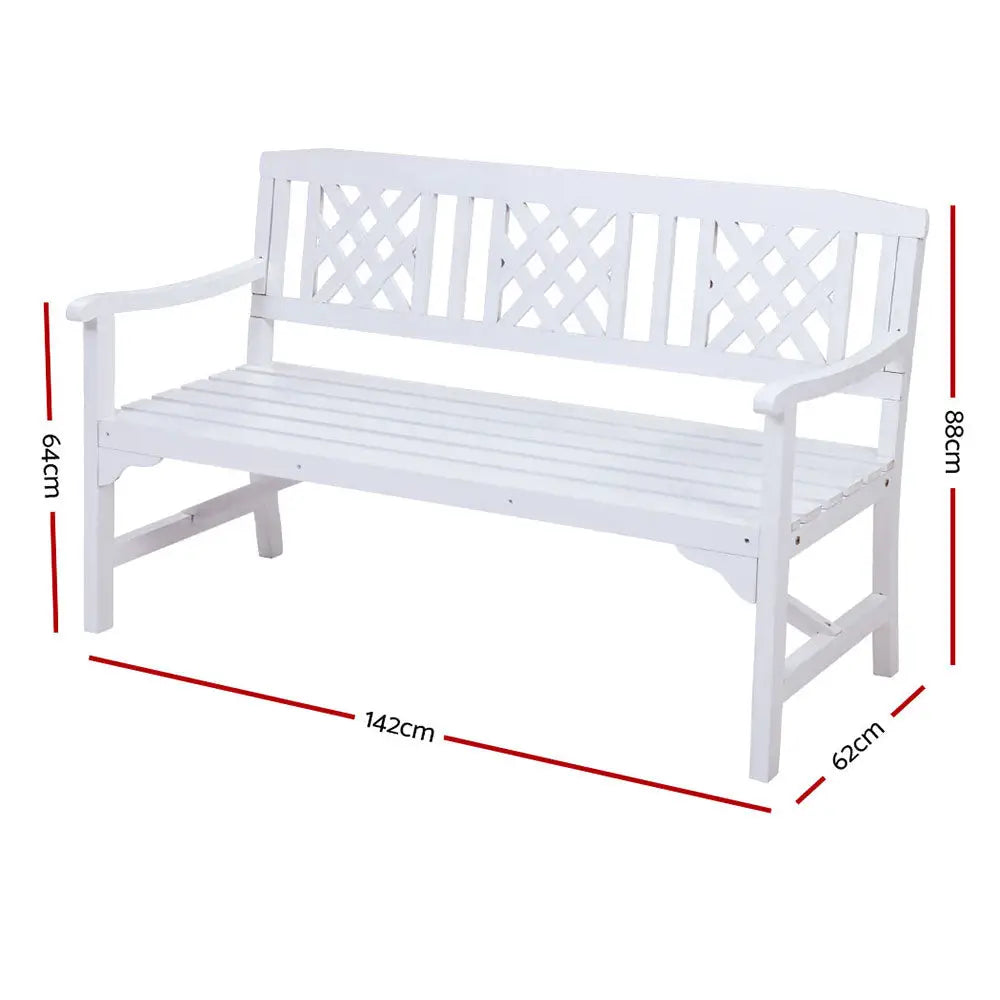 Gardeon Outdoor Garden Bench Wooden Chair 3 Seat Patio Furniture Lounge White - Furniture > Outdoor