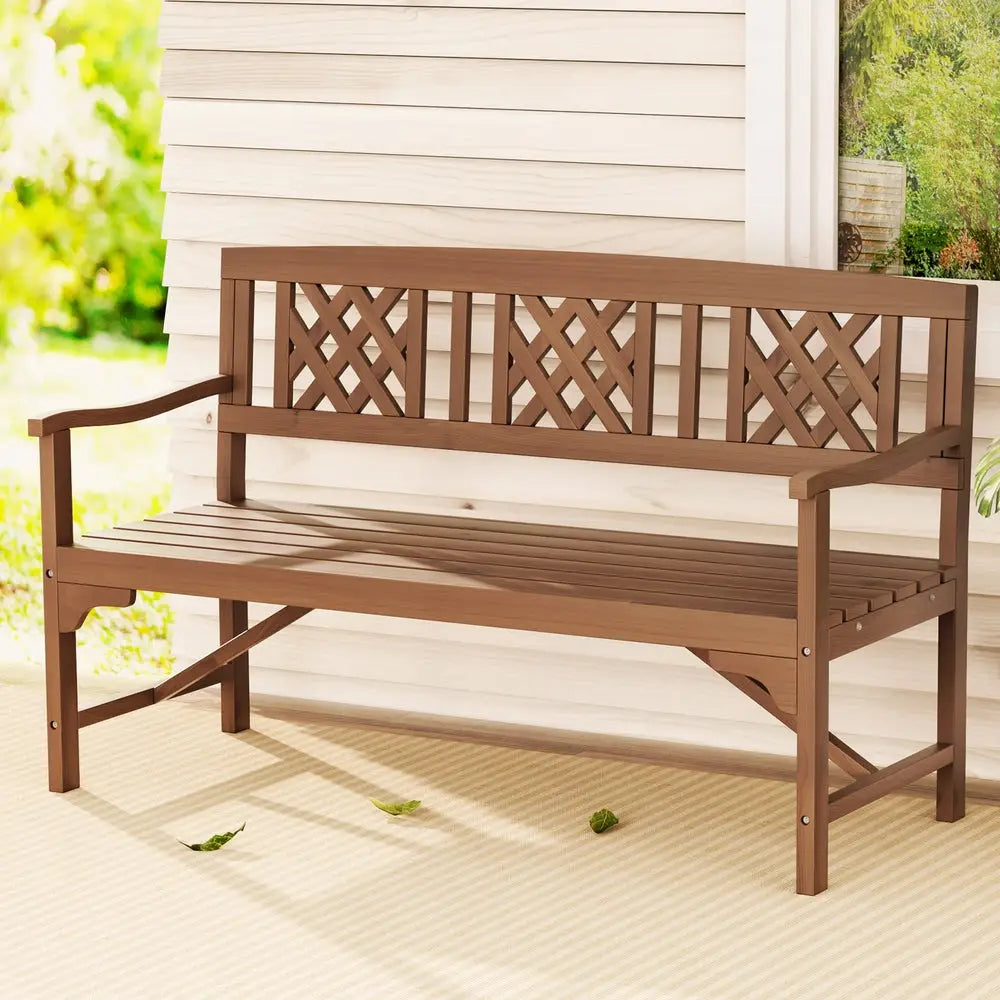 Gardeon Outdoor Garden Bench Wooden Chair 3 Seat Patio Furniture Lounge Natural - Furniture > Outdoor > Outdoor Chairs