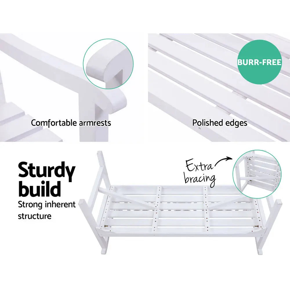 Gardeon Outdoor Garden Bench Wooden Chair 3 Seat Patio Furniture Lounge White - Furniture > Outdoor