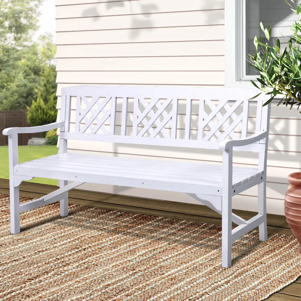 Gardeon Outdoor Garden Bench Wooden Chair 3 Seat Patio Furniture Lounge White - Furniture > Outdoor
