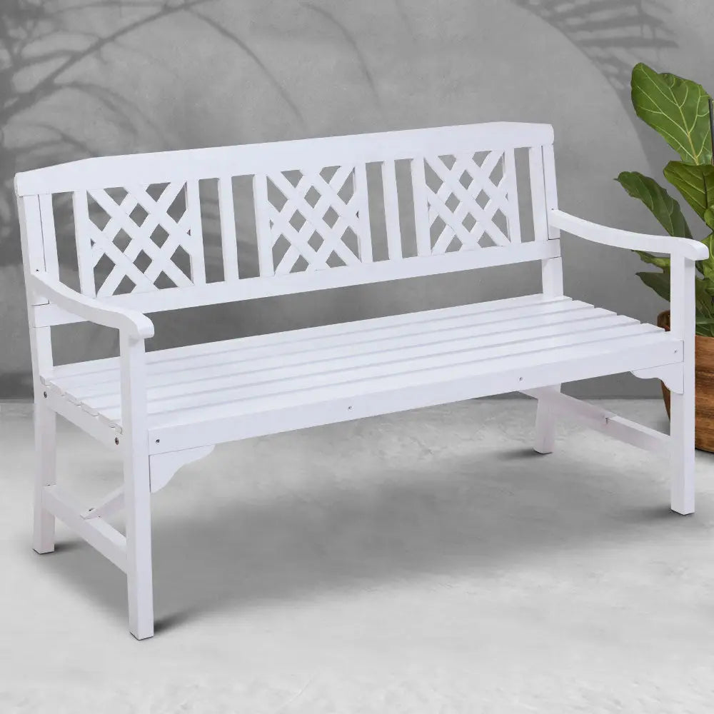 Gardeon Outdoor Garden Bench Wooden Chair 3 Seat Patio Furniture Lounge White - Furniture > Outdoor