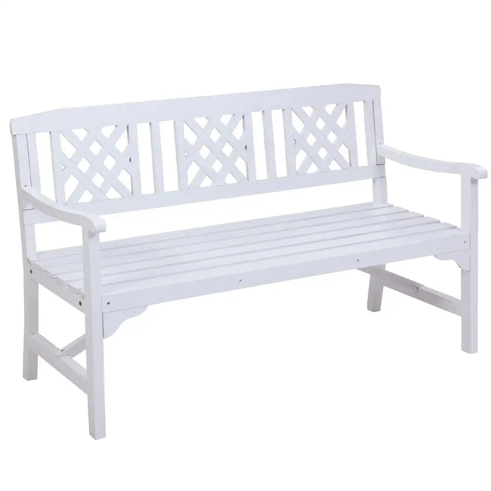 Gardeon Outdoor Garden Bench Wooden Chair 3 Seat Patio Furniture Lounge White - Furniture > Outdoor