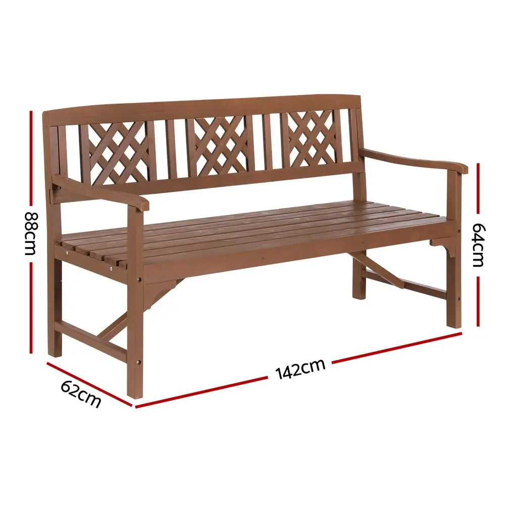 Gardeon Outdoor Garden Bench Wooden Chair 3 Seat Patio Furniture Lounge Natural - Furniture > Outdoor > Outdoor Chairs