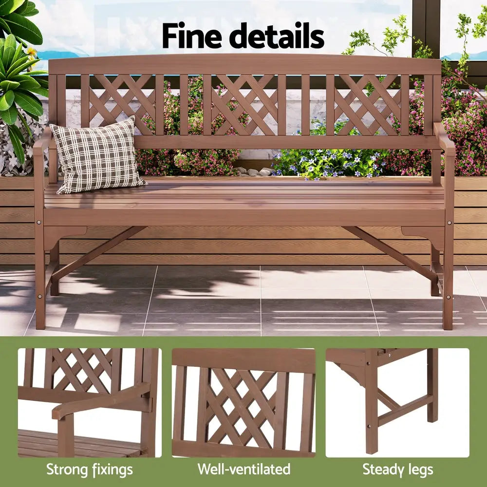 Gardeon Outdoor Garden Bench Wooden Chair 3 Seat Patio Furniture Lounge Natural - Furniture > Outdoor > Outdoor Chairs