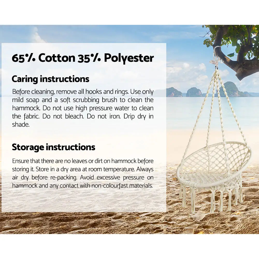 Gardeon Outdoor Hammock Chair with Stand Cotton Swing Relax Hanging 124CM Cream - Furniture > Outdoor