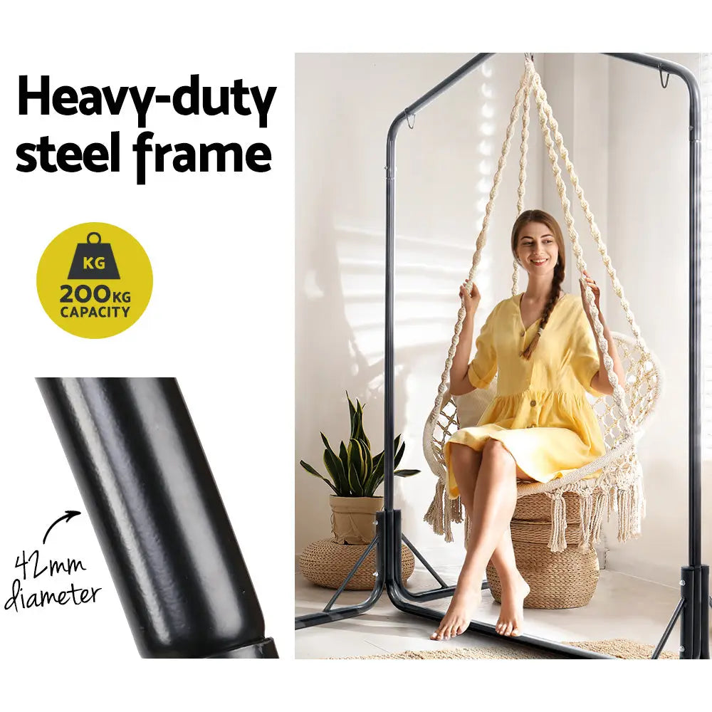Gardeon Outdoor Hammock Chair with Stand Cotton Swing Relax Hanging 124CM Cream - Furniture > Outdoor