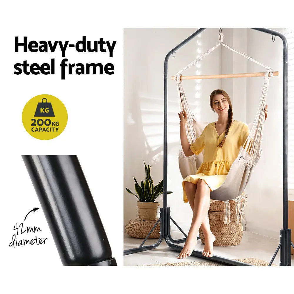 Gardeon Outdoor Hammock Chair with Stand Hanging Hammock with Pillow Cream - Furniture > Outdoor