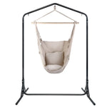 Gardeon Outdoor Hammock Chair with Stand Hanging Hammock with Pillow Cream - Furniture > Outdoor