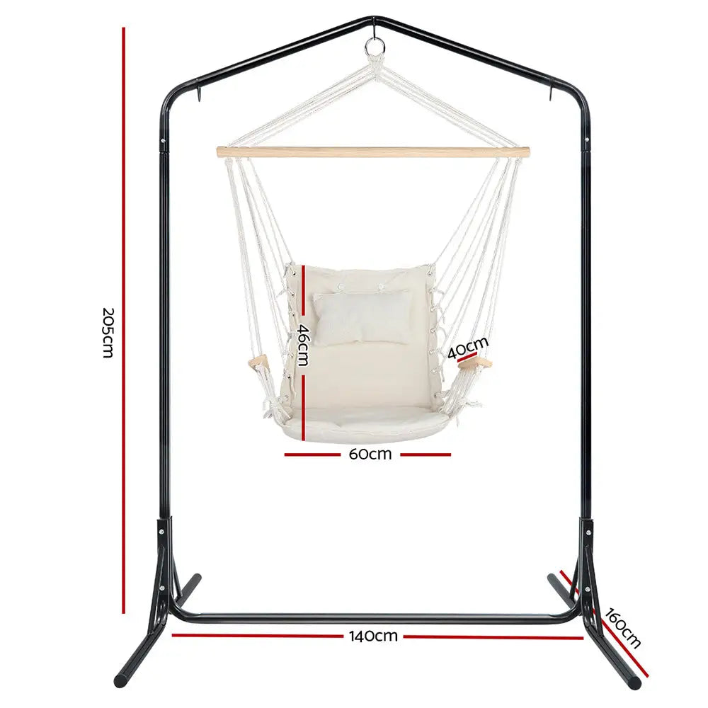 Gardeon Outdoor Hammock Chair with Stand Swing Hanging Hammock Garden Cream - Furniture > Outdoor
