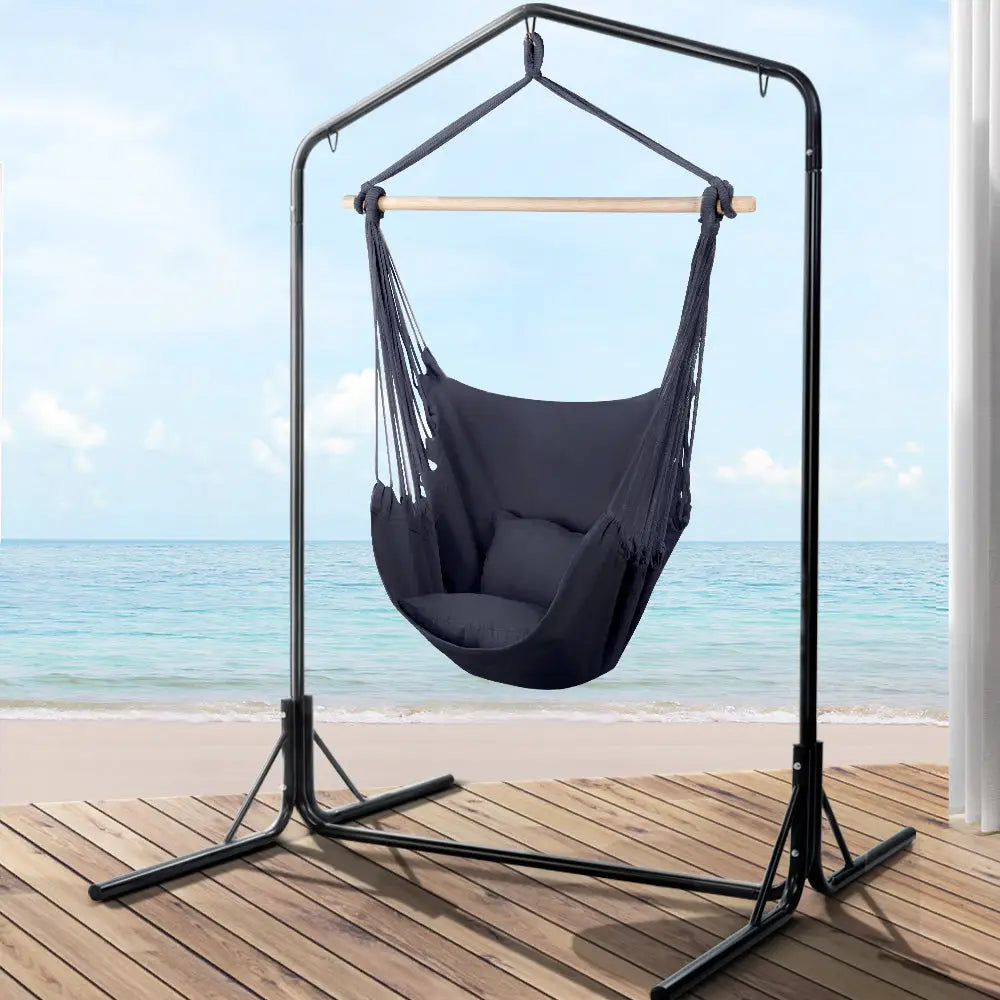 Gardeon Outdoor Hammock Chair with Stand Swing Hanging Hammock with Pillow Grey - Furniture > Outdoor