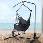 Gardeon Outdoor Hammock Chair with Stand Tassel Hanging Rope Hammocks Grey - Furniture > Outdoor