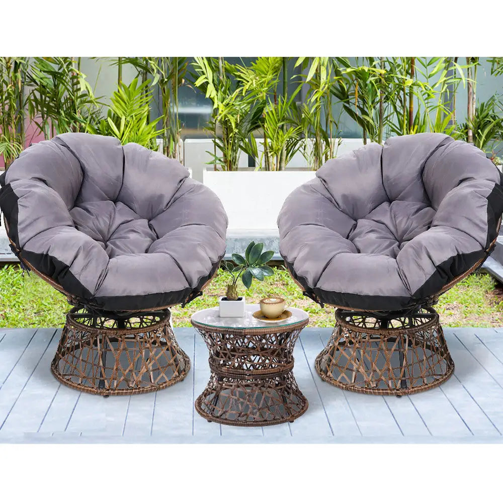 Gardeon Outdoor Lounge Setting Furniture Wicker Papasan Chairs Table Patio Brown - Furniture > Outdoor
