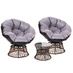 Gardeon Outdoor Lounge Setting Furniture Wicker Papasan Chairs Table Patio Brown - Furniture > Outdoor
