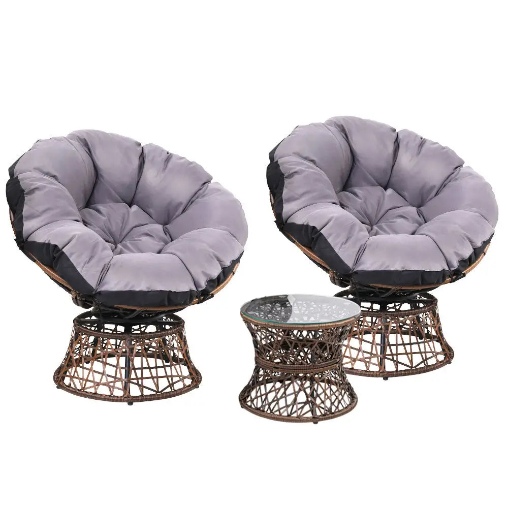 Gardeon Outdoor Lounge Setting Furniture Wicker Papasan Chairs Table Patio Brown - Furniture > Outdoor