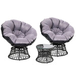 Gardeon Outdoor Lounge Setting Furniture Wicker Papasan Chairs Table Patio Black - Furniture > Outdoor