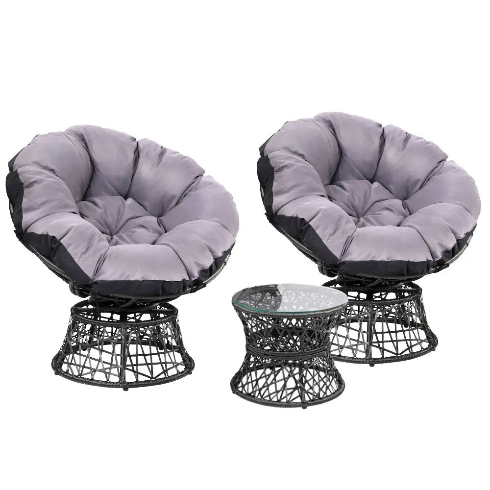 Gardeon Outdoor Lounge Setting Furniture Wicker Papasan Chairs Table Patio Black - Furniture > Outdoor