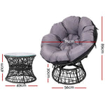 Gardeon Outdoor Lounge Setting Furniture Wicker Papasan Chairs Table Patio Black - Furniture > Outdoor