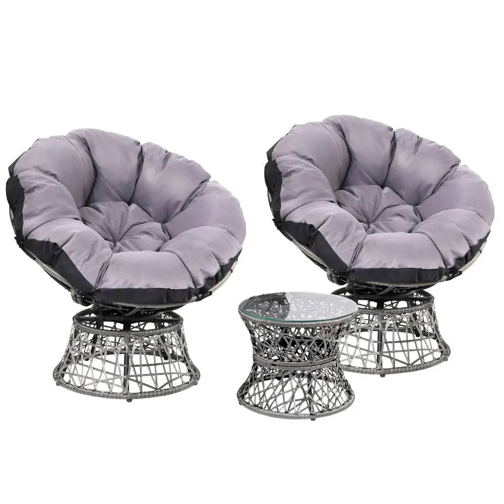 Gardeon Outdoor Lounge Setting Furniture Wicker Papasan Chairs Table Patio Grey - Furniture > Outdoor
