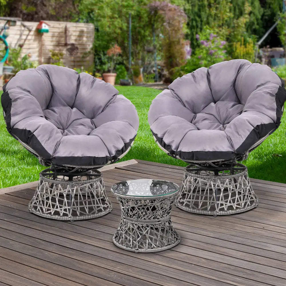 Gardeon Outdoor Lounge Setting Furniture Wicker Papasan Chairs Table Patio Grey - Furniture > Outdoor