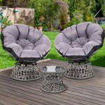 Gardeon Outdoor Lounge Setting Furniture Wicker Papasan Chairs Table Patio Grey - Furniture > Outdoor