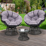 Gardeon Outdoor Lounge Setting Furniture Wicker Papasan Chairs Table Patio Black - Furniture > Outdoor