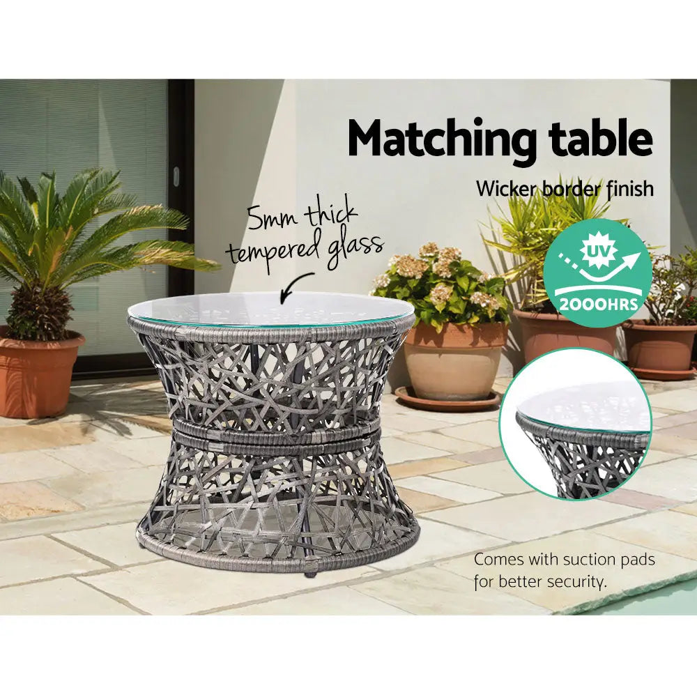 Gardeon Outdoor Lounge Setting Papasan Chair Wicker Table Garden Furniture Grey - Furniture > Bar Stools & Chairs