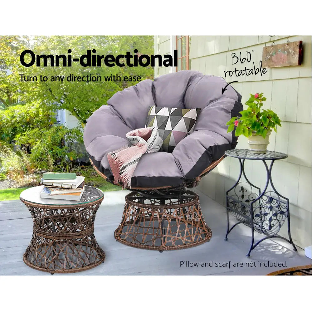 Gardeon Outdoor Lounge Setting Papasan Chair Wicker Table Garden Furniture Brown - Furniture > Bar Stools & Chairs
