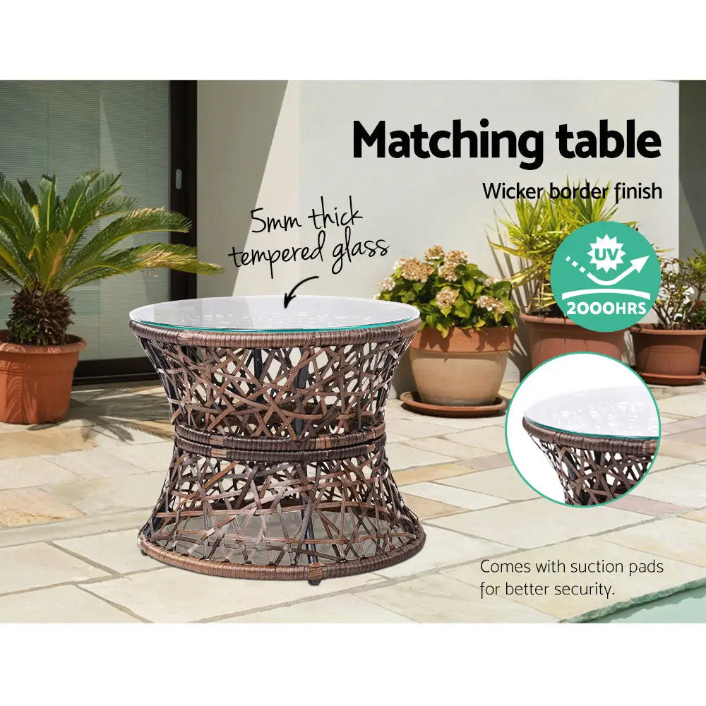 Gardeon Outdoor Lounge Setting Papasan Chair Wicker Table Garden Furniture Brown - Furniture > Bar Stools & Chairs