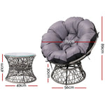 Gardeon Outdoor Lounge Setting Papasan Chair Wicker Table Garden Furniture Grey - Furniture > Bar Stools & Chairs