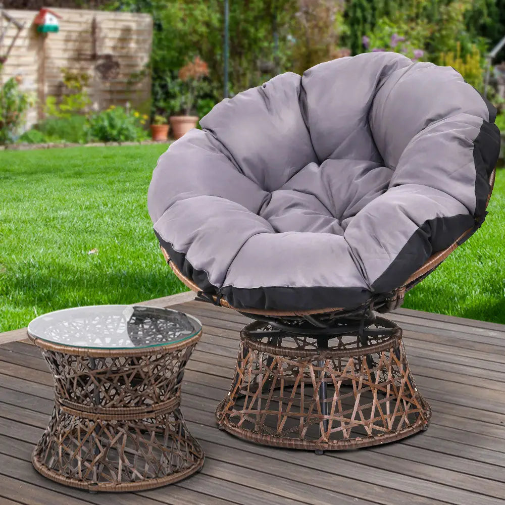 Gardeon Outdoor Lounge Setting Papasan Chair Wicker Table Garden Furniture Brown - Furniture > Bar Stools & Chairs