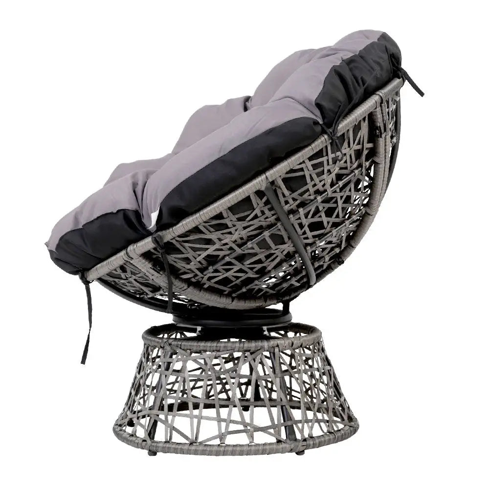 Gardeon Outdoor Lounge Setting Papasan Chair Wicker Table Garden Furniture Grey - Furniture > Bar Stools & Chairs