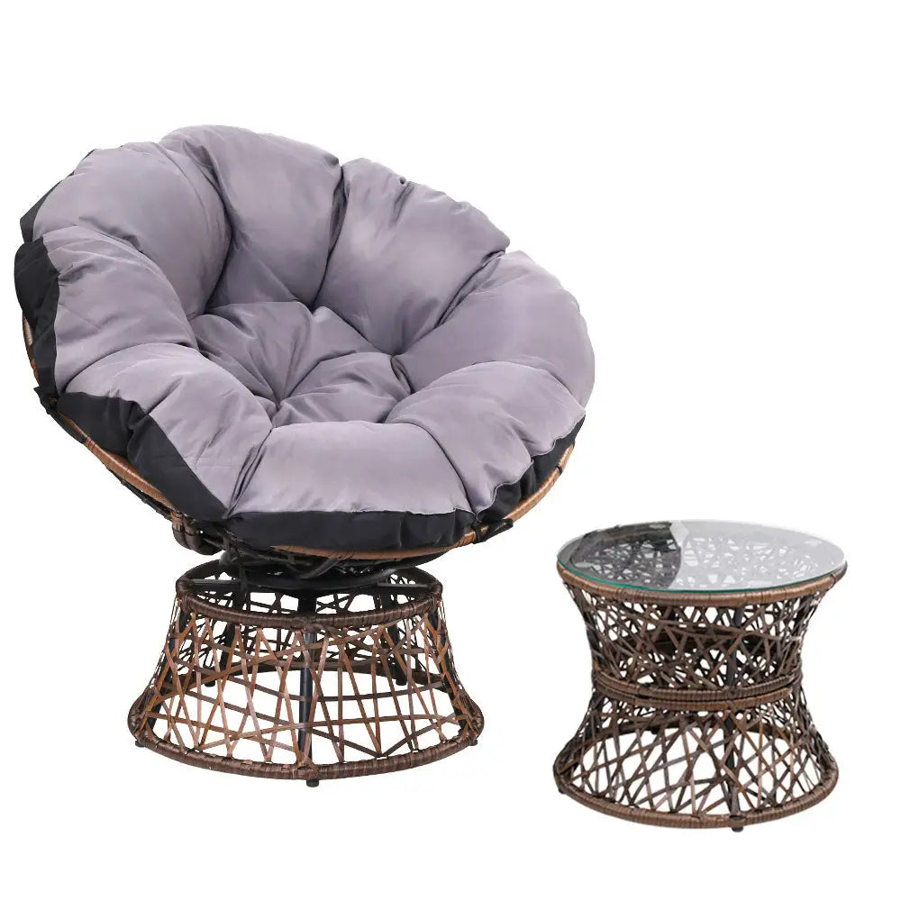 Gardeon Outdoor Lounge Setting Papasan Chair Wicker Table Garden Furniture Brown - Furniture > Bar Stools & Chairs