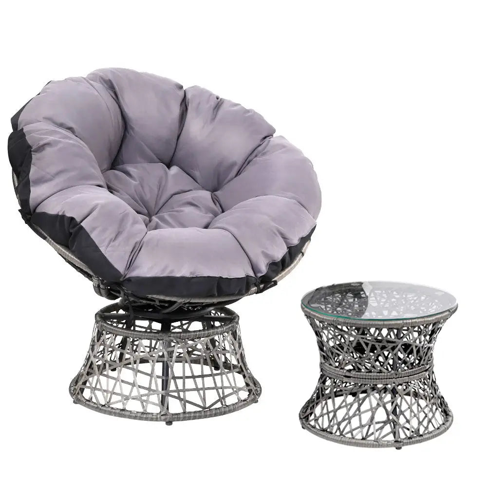 Gardeon Outdoor Lounge Setting Papasan Chair Wicker Table Garden Furniture Grey - Furniture > Bar Stools & Chairs