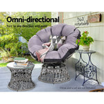 Gardeon Outdoor Lounge Setting Papasan Chair Wicker Table Garden Furniture Grey - Furniture > Bar Stools & Chairs