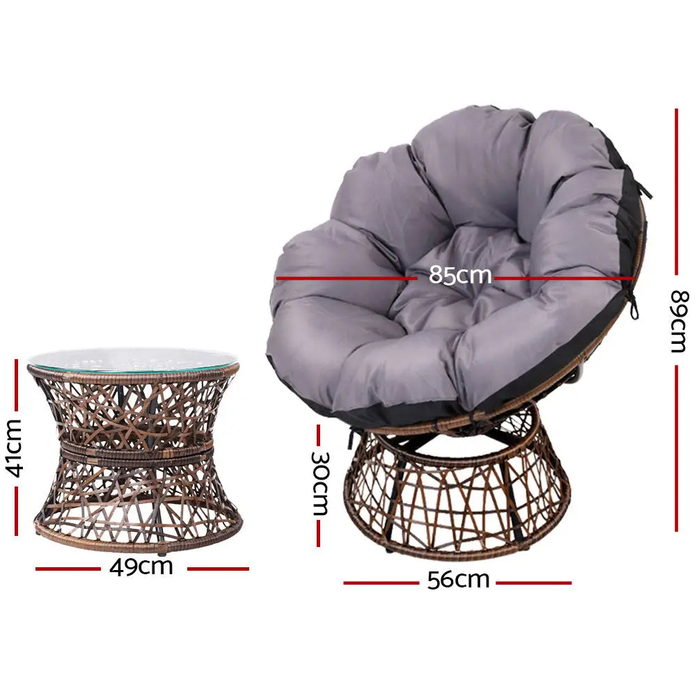 Gardeon Outdoor Lounge Setting Papasan Chair Wicker Table Garden Furniture Brown - Furniture > Bar Stools & Chairs