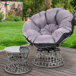 Gardeon Outdoor Lounge Setting Papasan Chair Wicker Table Garden Furniture Grey - Furniture > Bar Stools & Chairs