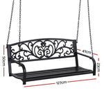 Gardeon Outdoor Porch Swing Chair Patio Furniture Floral Backrest 2 Seater Black - Furniture > Outdoor > Outdoor Benches