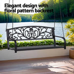 Gardeon Outdoor Porch Swing Chair Patio Furniture Floral Backrest 2 Seater Black - Furniture > Outdoor > Outdoor Benches