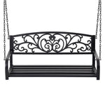 Gardeon Outdoor Porch Swing Chair Patio Furniture Floral Backrest 2 Seater Black - Furniture > Outdoor > Outdoor Benches
